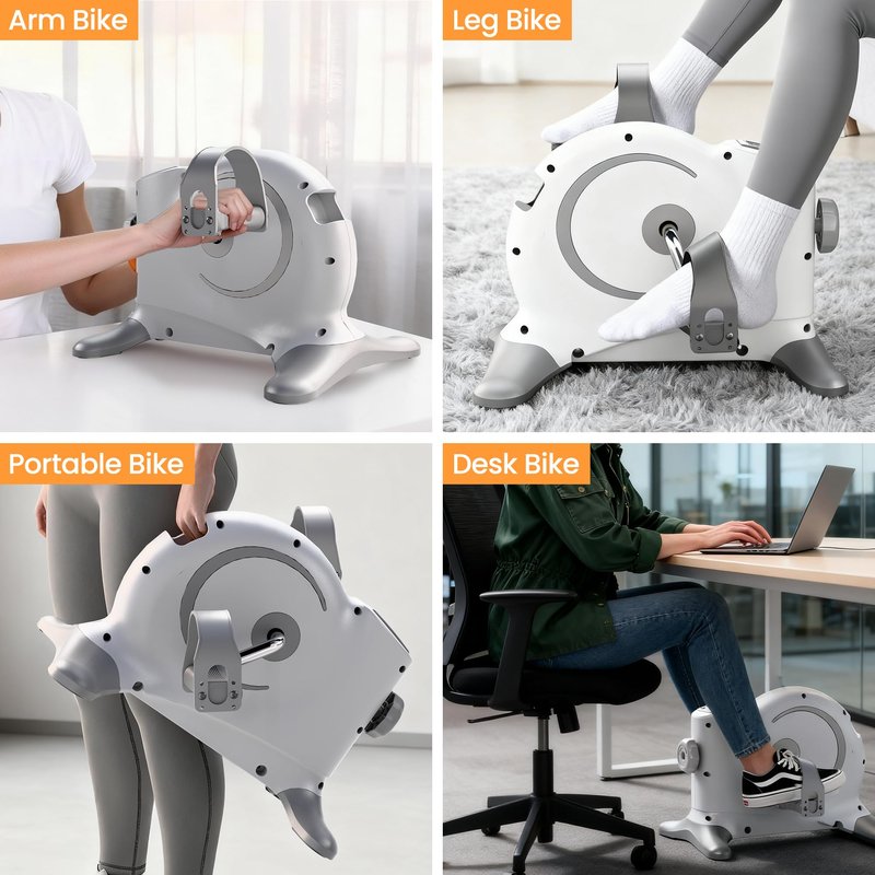 MOMODA Mini Exercise Bike Pedal Exerciser Under Desk Bike Foot Peddler Portable Therapy Bicycle with Digital Monitor (Gray)