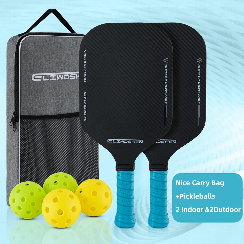Eliwshen Pickleball Pddles Set of 2, Made to USAPA Standards 3k Fibreglass Textured Surface, Aesthetic Rimless Design, 16 mm Polypropylene Honeycomb Core, Racket Set for Women, Men, Children, Adults
