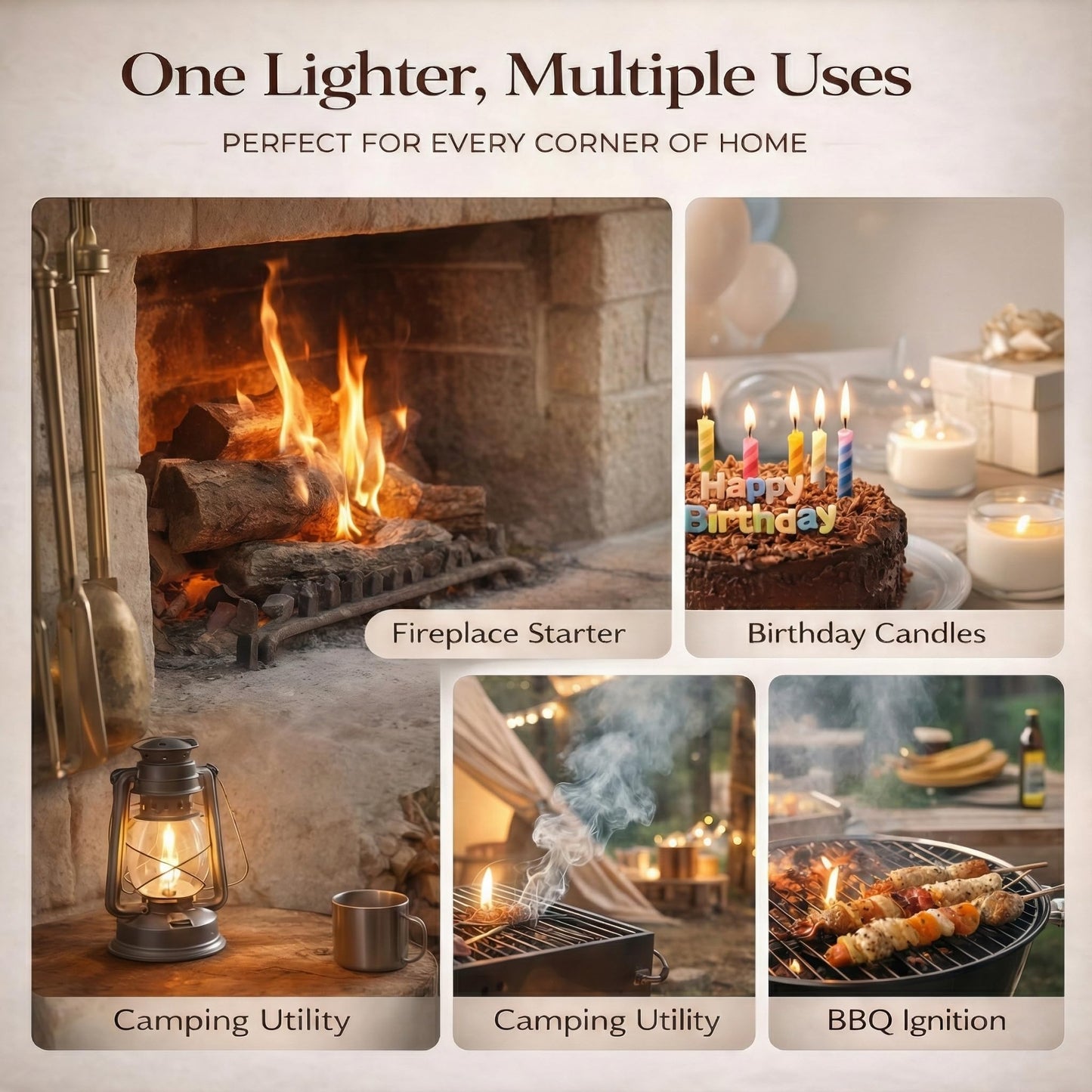 Castelar Candle Lighter, Electric Lighter Windproof Flameless with Safety Switch, USB Rechargeable Lighters for Candle, Grill, BBQ, Camping, Birthday & Stocking Stuffers (Gold)