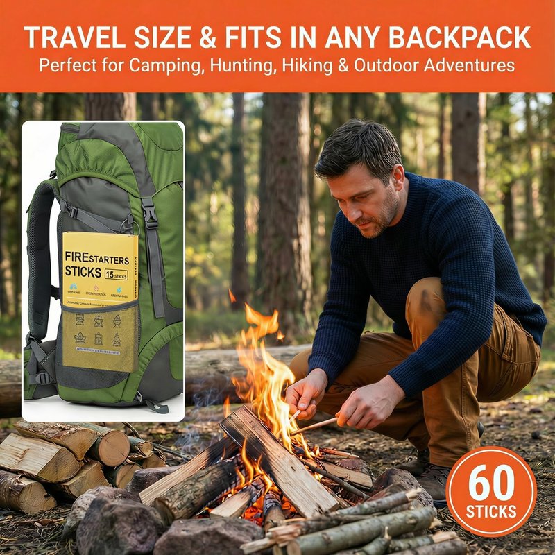 Avger Natural Fire Starter for Fireplaces: Quick Start Fire Starters Sticks for Grills Campfires Indoor & Outdoor Firepit BBQ Wood Stove - Odorless Charcoal Firestarter Blocks 60 Count