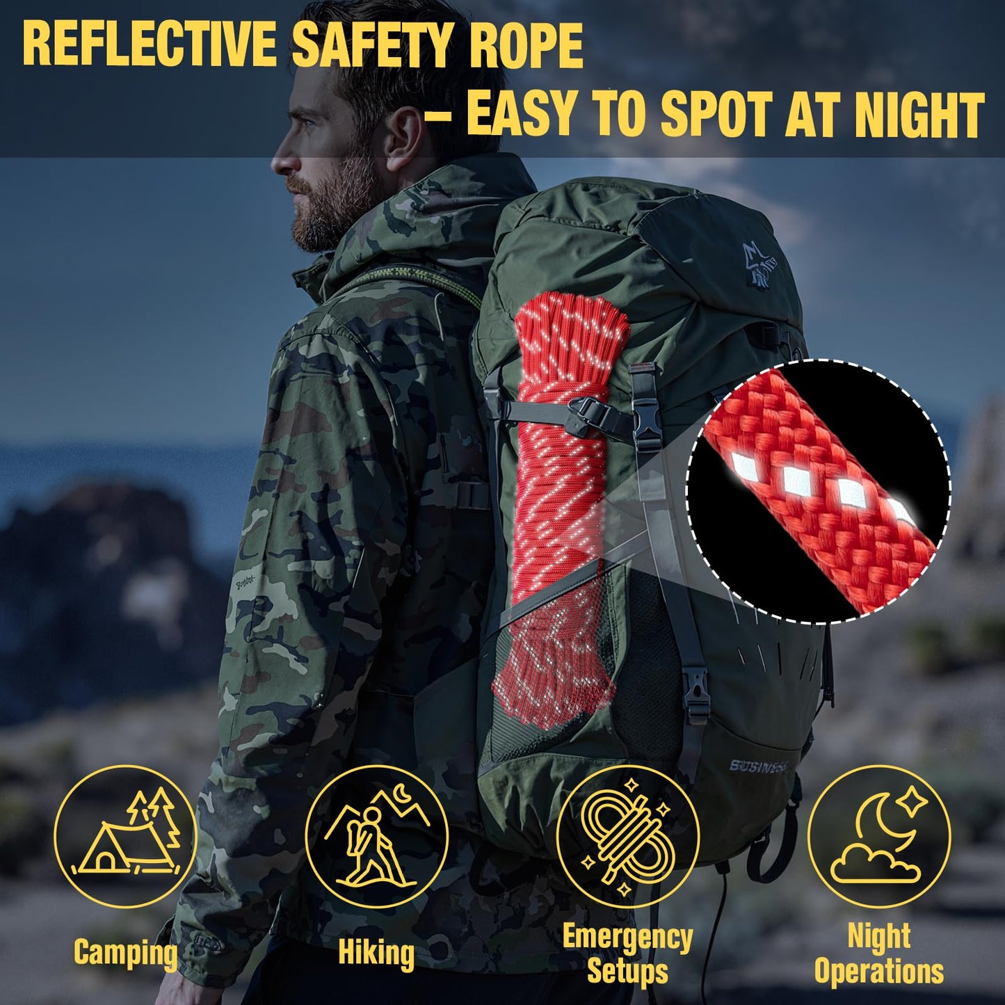 TRIBERION Reflective Paracord Rope 750 lb - 200ft 5/32" Parachute Cord 4MM 12-Strand para Cord - Heavy Duty Spool String for Survival,Camping Gear, Survival Bracelet, Clothesline - Red