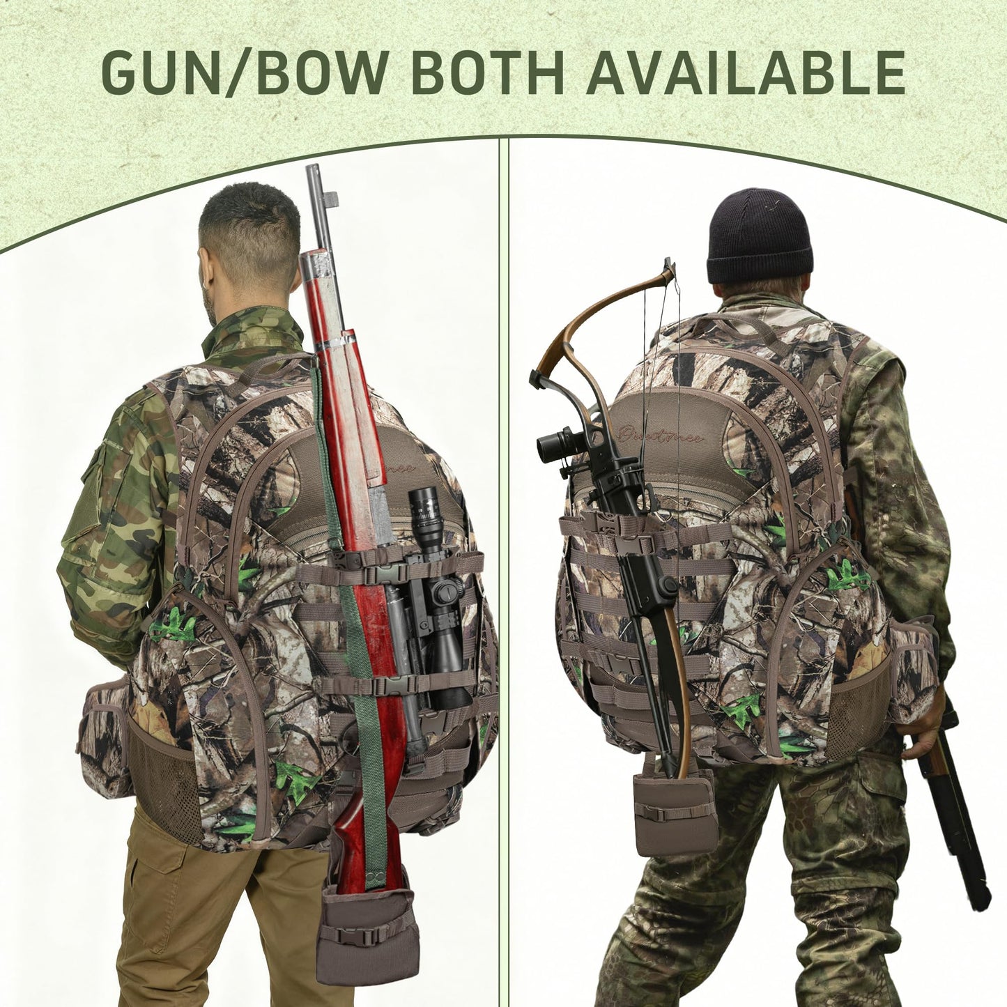OUUTMEE Hunting Backpack with Waterproof Rain Cover, 35L Hunting Backpacks for Men, Durable Large Capacity Hunting Day Pack with Rifle Bow Holder