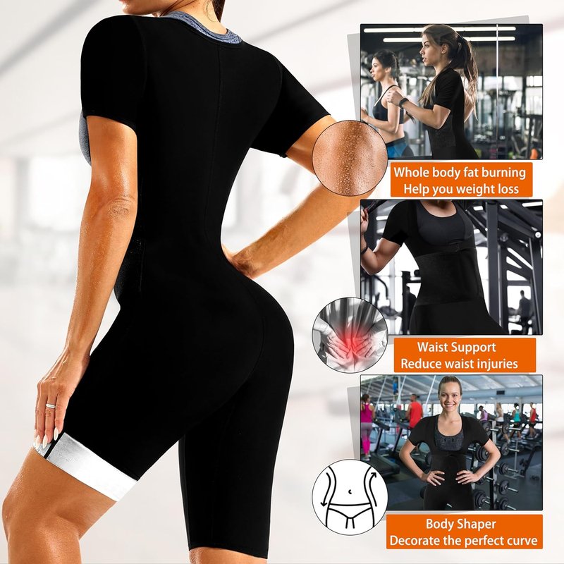 Sauna Suit for Women - 4-in-1 Slimming Full Body Jumpsuit | Waist Trainer Vest for Enhanced Workout