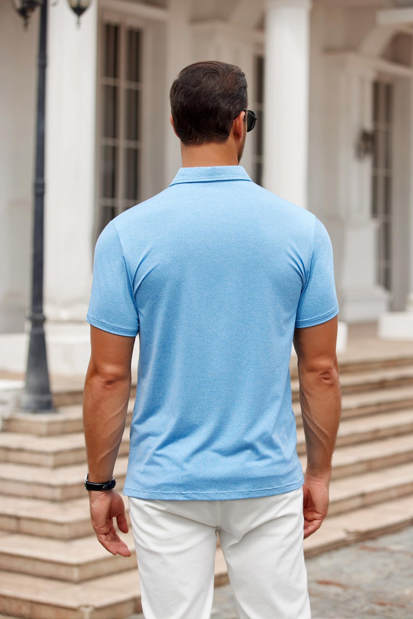 COOFANDY Men's Athletic Blue Golf Polo Shirt Quick Drying Performance Short Sleeve Sports Patterns Shirts