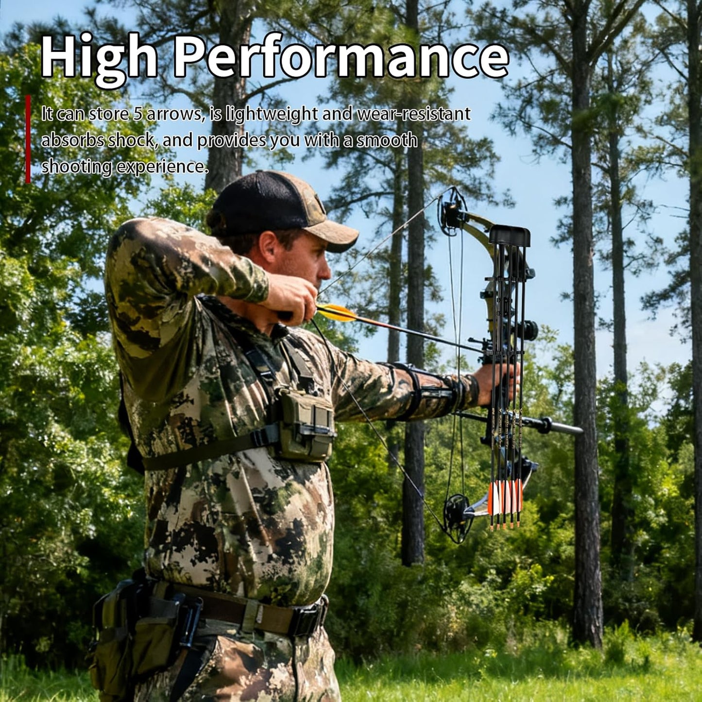 Lightweight Compound Bow Quiver - 5 Arrow Holder with Rubber Gripper & Quick Release System for Archery Shooting Practice