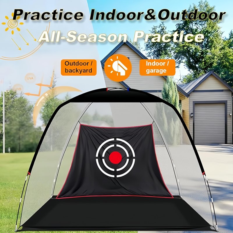 PGL Golf Practice Net - 10x7ft High Impact Knotless Netting with Target Goal and Portable Carry Bag - Driving Hitting Training Aid for Backyard Indoor Outdoor