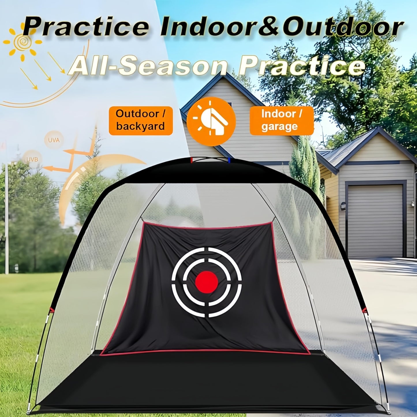 PGL Golf Practice Net - 10x7ft High Impact Knotless Netting with Target Goal and Portable Carry Bag - Driving Hitting Training Aid for Backyard Indoor Outdoor
