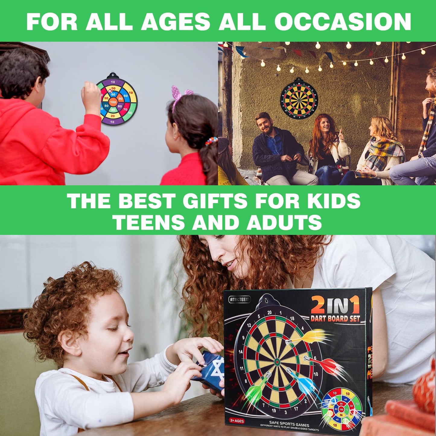 moopok Large Size 16in 2in1 Magnetic Dart Board for Kids and Adult,with 12 Magnetic Darts+12Sticky Balls,Safe Dart Game Set for 3-12 Year Old Kids and Adults,Fun Family Game Friends Gifts