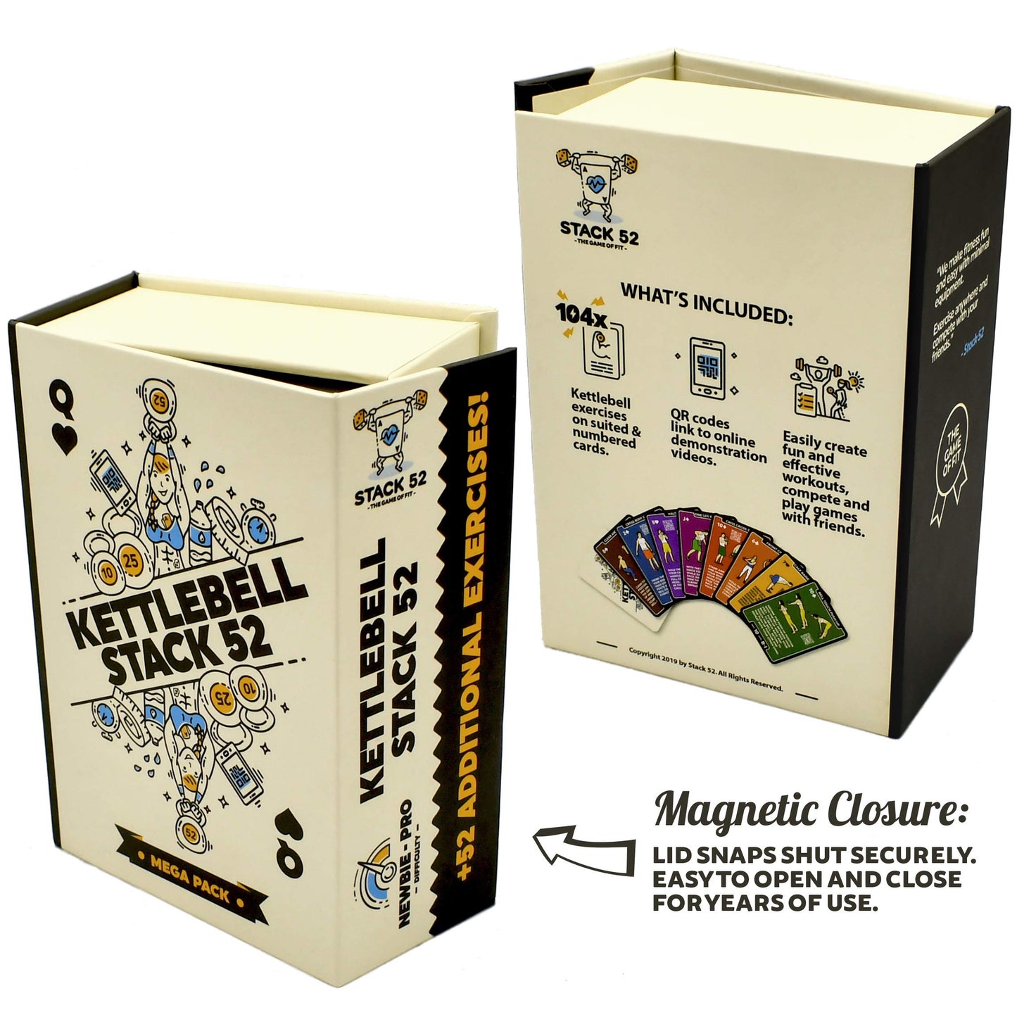 Stack 52 Kettlebell Exercise Cards. Workout Playing Card Game. Video Instructions Included. Learn Kettle Bell Moves and Conditioning Drills. Home Fitness Training Program. (2019 Mega Pack)