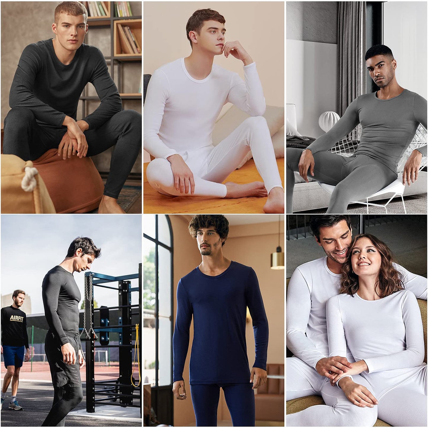 WEERTI Thermal Underwear for Men Long Johns with Fleece Lined Base Layer Men Cold Weather Top Bottom-Grey XXL