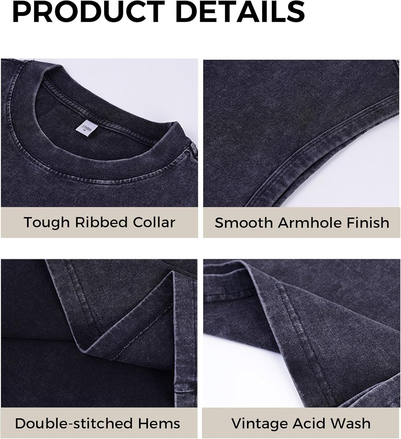 Men's Vintage Washed Muscle Tank Tops - 3 Pack Heavyweight Cotton Gym Shirts | Oversized Fit