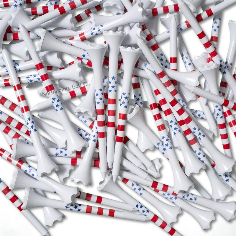 NorthPointe 3 ¼” USA Stars and Stripes American Flag Golf Tees Plastic - 100 Tees in Bulk – Patriotic