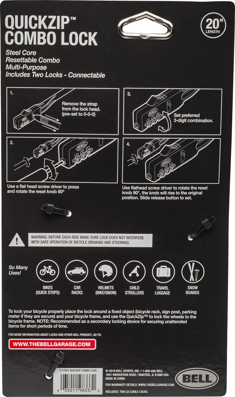 QuickZip Zip-Tie Multi-Purpose Combo Lock 2 Pack
