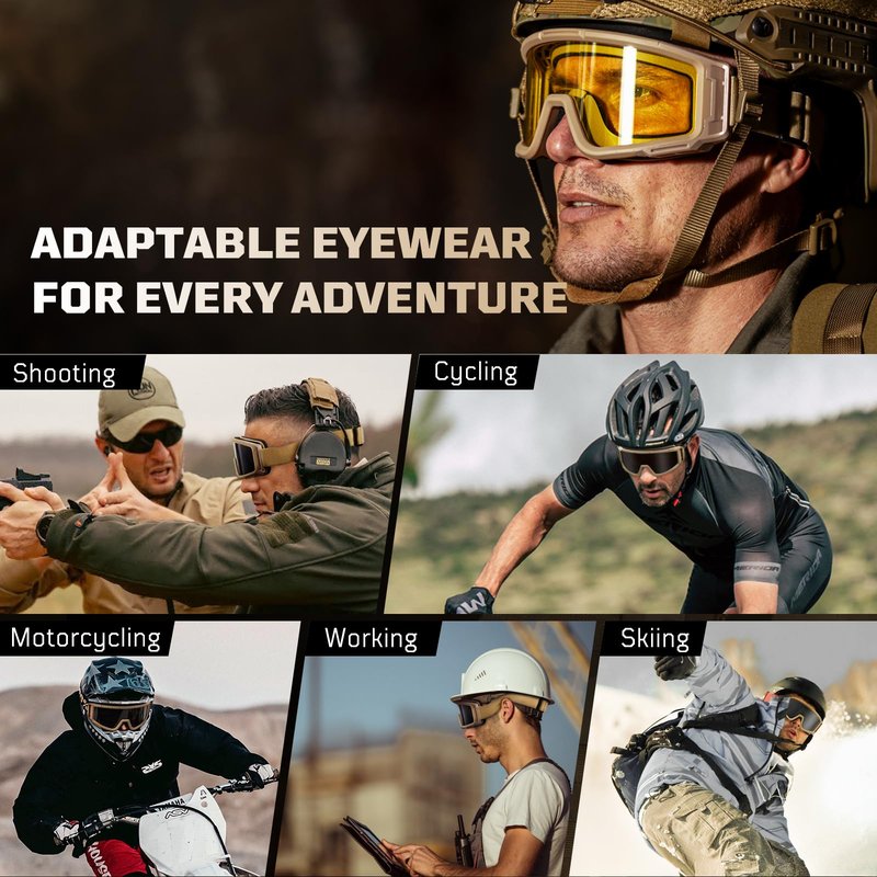 1TG Tactical Airsoft Goggles Anti Fog - Tactical Safety Glasses with 3 Impact-Resistant Lenses for Shooting, Skiing & Riding