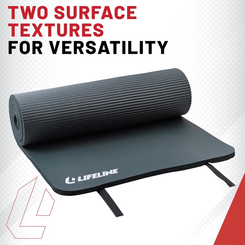 Lifeline Exercise Mat Pro - Extra Thick - Double-Sided with 5/8" Dual Texture Foam for Pilates, Stretching and Bodyweight Training, Charcoal
