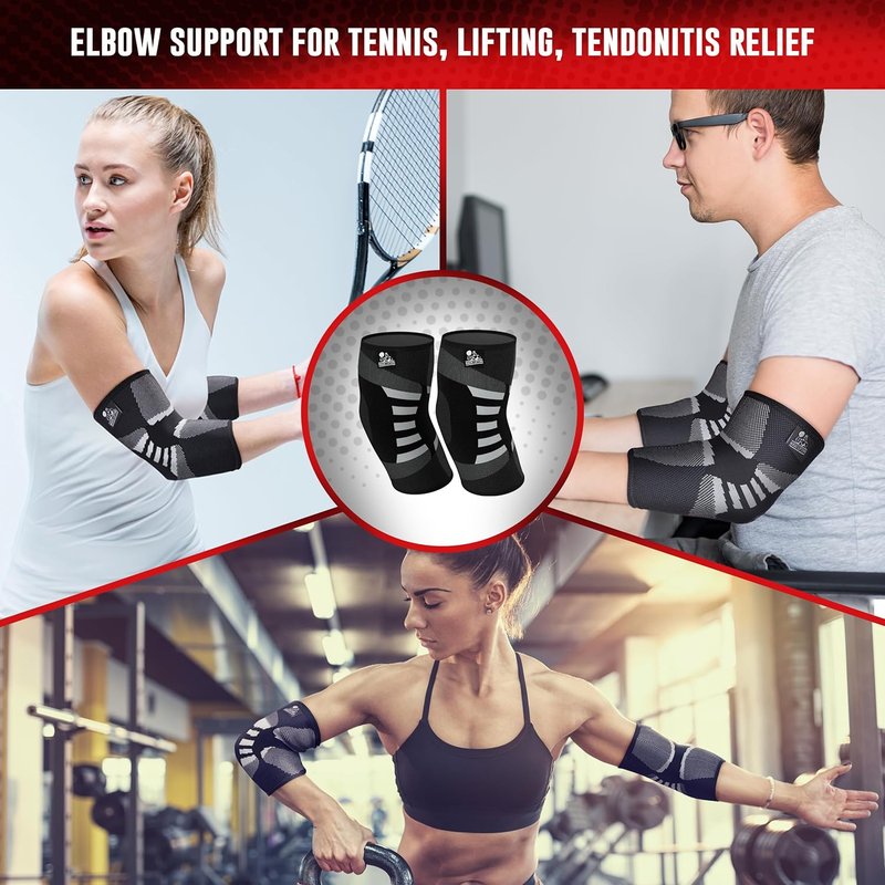 Nordic Lifting Elbow Compression Sleeves | Pain Relief Brace for Tendonitis & Golfers Elbow - Support for Weightlifting - 1 Pair