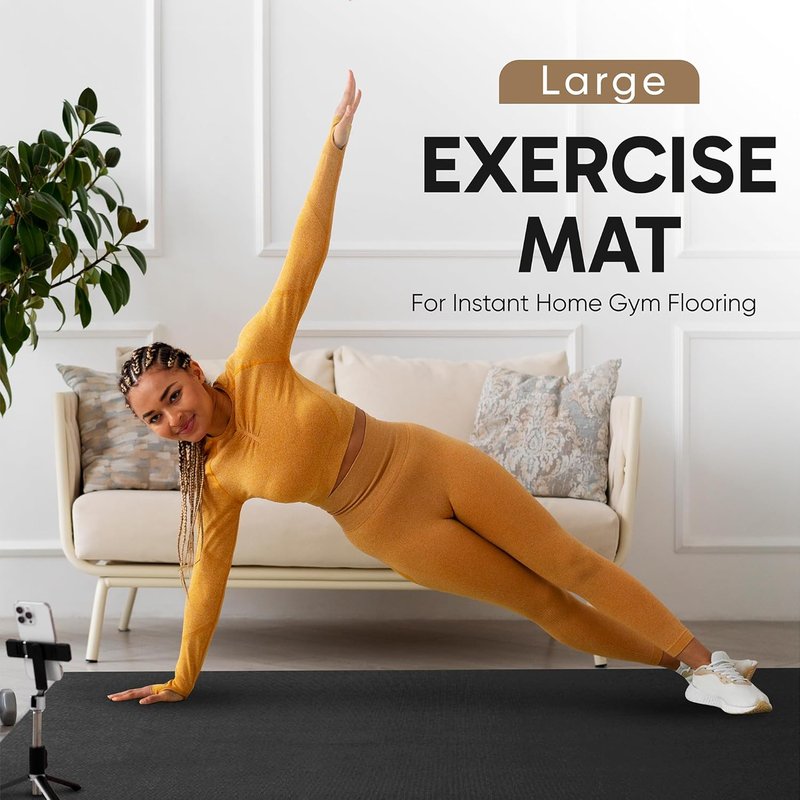 Large Exercise Mat - Ultra Durable Non-Slip Home Gym Flooring | 6'x4', 7'x4', 7'x5', 8'x4', 10'x4' (1/4" Thick)
