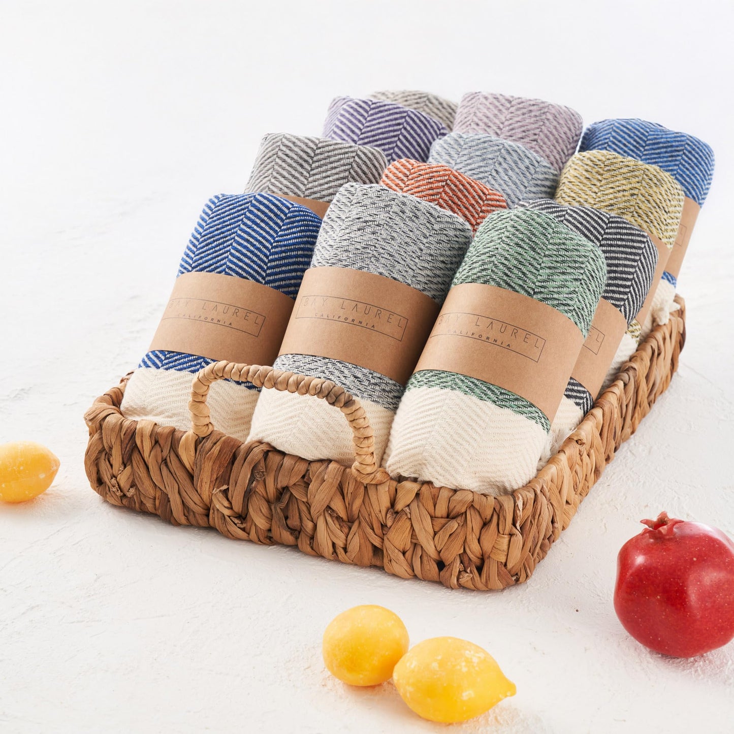 BAY LAUREL Turkish Hand Towel – Pack of 2 | Soft & Absorbent Decorative Towels for Bathroom, Hand, Face, Hair, Gym, Yoga, SPA, Kitchen & Tea | Boho Decor (Azure, Herringbone 15x26 Inches (Set of 2)