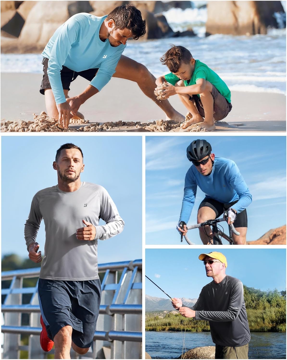 Men's UPF 50+ UV Sun Protection Long Sleeve Shirt - SPF Rash Guard for Fishing, Hiking, Swimming & Running