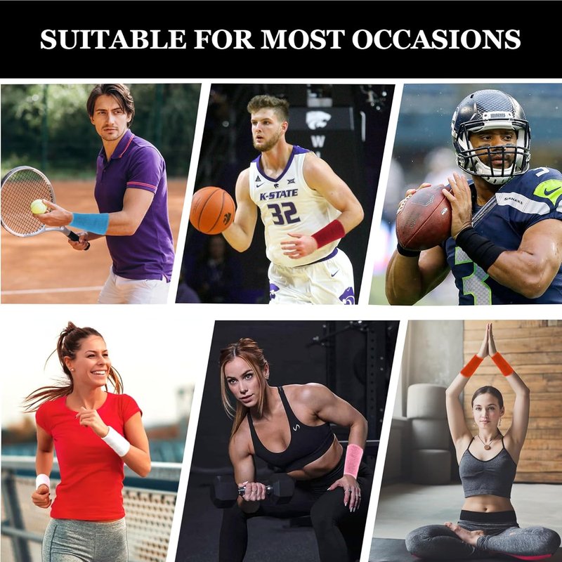 Multi-Sizes Sweatbands - Moisture-Wicking Athletic Wristbands for Men & Women | Black Cotton Terry Cloth, Perfect for Tennis, Basketball, Running & Gym