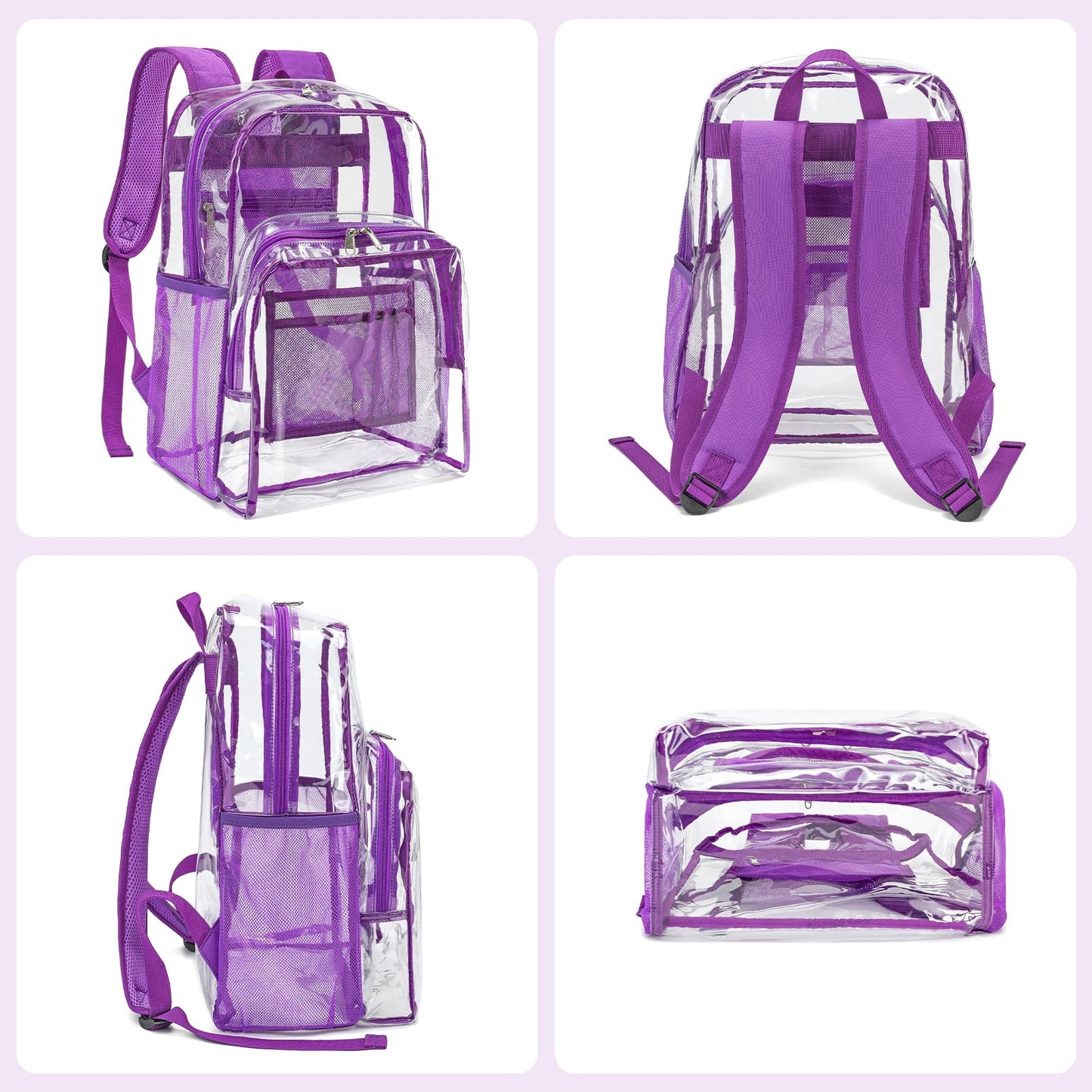 YGR Clear Backpack Heavy Duty PVC Transparent Backpack See Through Large Capacity Multiple Pockets Bookbag for Concert Work Security Travel Festival Purple