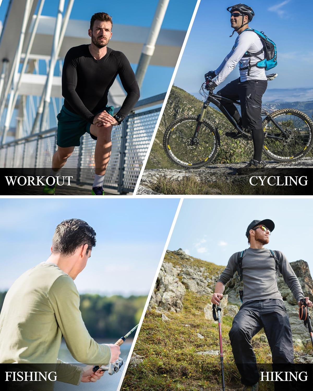 Men's UPF 50+ Sun Protection Shirts - Quick-Dry Long Sleeve UV Fishing & Running Rash Guard | 3 Pack