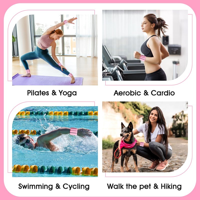 Wrist Weights, Adjustable Wrist Ankle Weights for Women and Men (1 lb Each), 2Pack Wearable Silicone Bracelets SuitableSuitable for Walking, Yoga, and Gym, Arm & Leg Workout, 2lb (Pink)