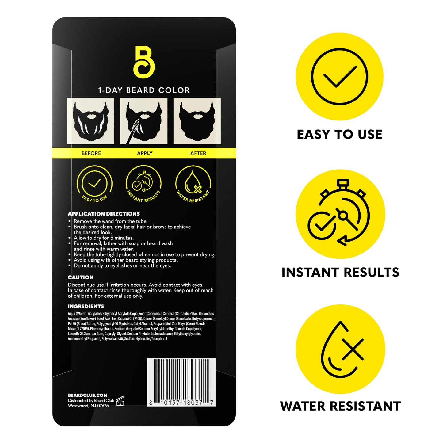 The Beard Club 1 Day Temporary Beard Dye for Men - Light Brown Beard, Mustache & Eyebrow Color for a Fuller, Well-Defined Look, Water & Sweat Resistant, Up to 30 Applications, 0.3 fl oz