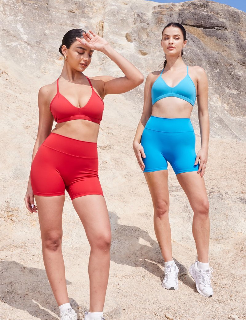 YEOREO Women's Biker Shorts 4.5" / 6" Workout Gym Shorts Craze High Waist Tummy Control Hidden Scrunch Running Yoga Shorts Red
