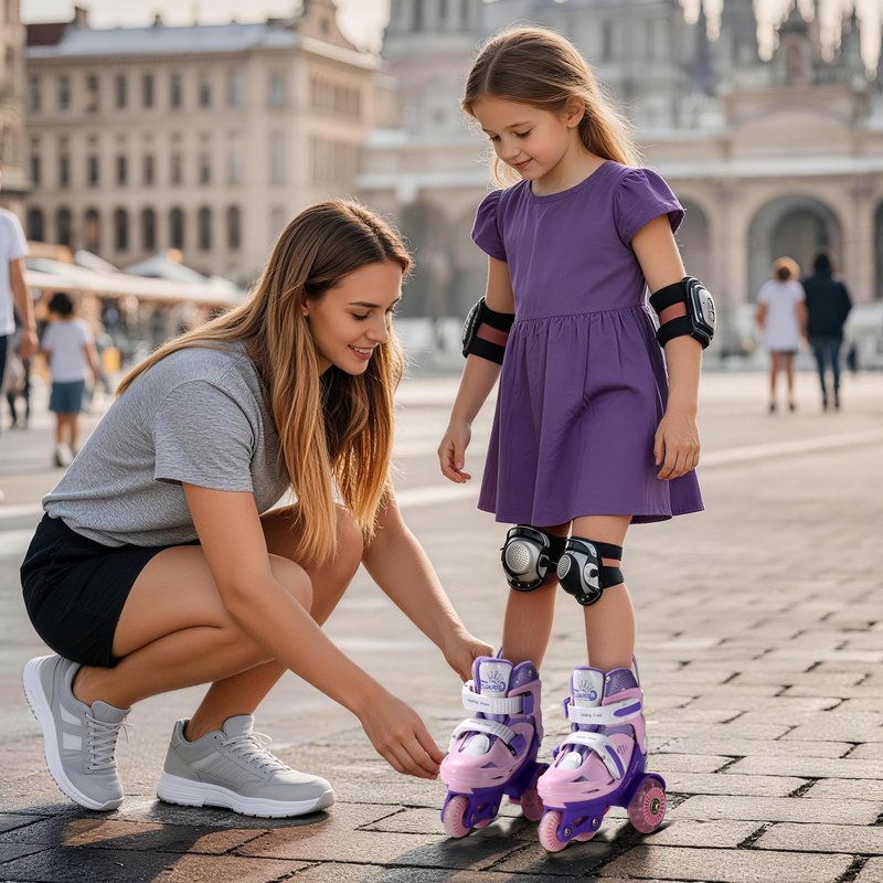 Toddler Roller Skates, 4 Adjustable Sizes, Light-up Wheels, Safety Three-Point Balance, Beginner Skates for Ages 3-8 Girls Boys Kids, Suitable Indoor & Outdoor Use (Pink&Purple, S-Small(11C-1Y US))