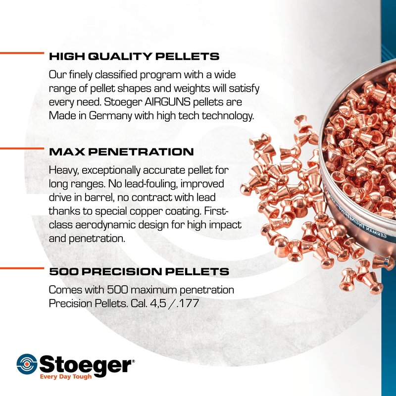 Stoeger X-Power Maximum Penetration Copper Coated Lead Dome Point Pellets, .177 Caliber, 500 Pack