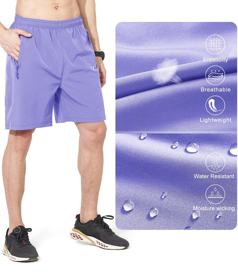 NORTHYARD Men's Athletic Running Shorts Gym Workout 7"/9"/5" Quick Dry Lightweight Sports Basketball Tennis 3 Zipper Pockets Violet 2XL