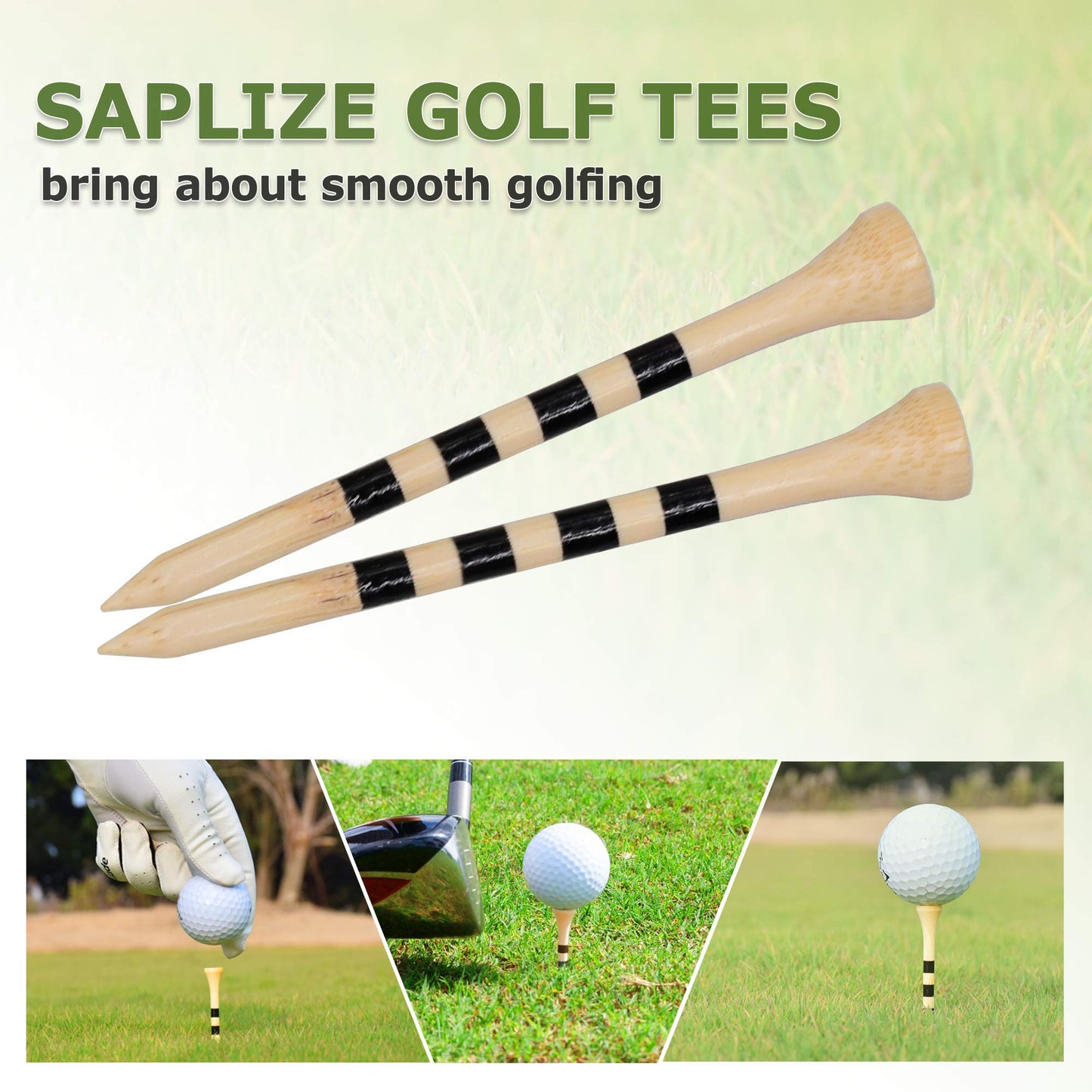 SAPLIZE 150pcs Bamboo Golf Tees, Stable and Reliable Golf Tees, 3 1/4''