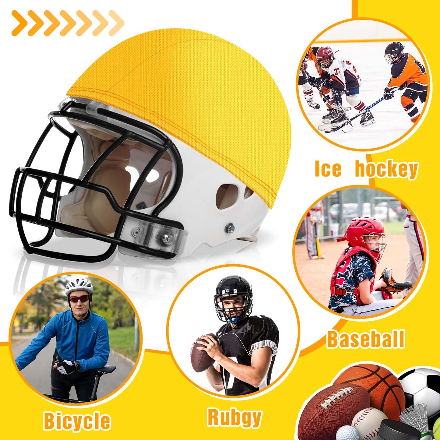 Ramede 12 Pieces Football Helmet Covers for Practice Scrimmage Cap Helmet Cover Scrimmage Cap for Youth Adult Football Hockey Training Accessories 10.4 Inch in Diameter (Regular Style,Yellow)