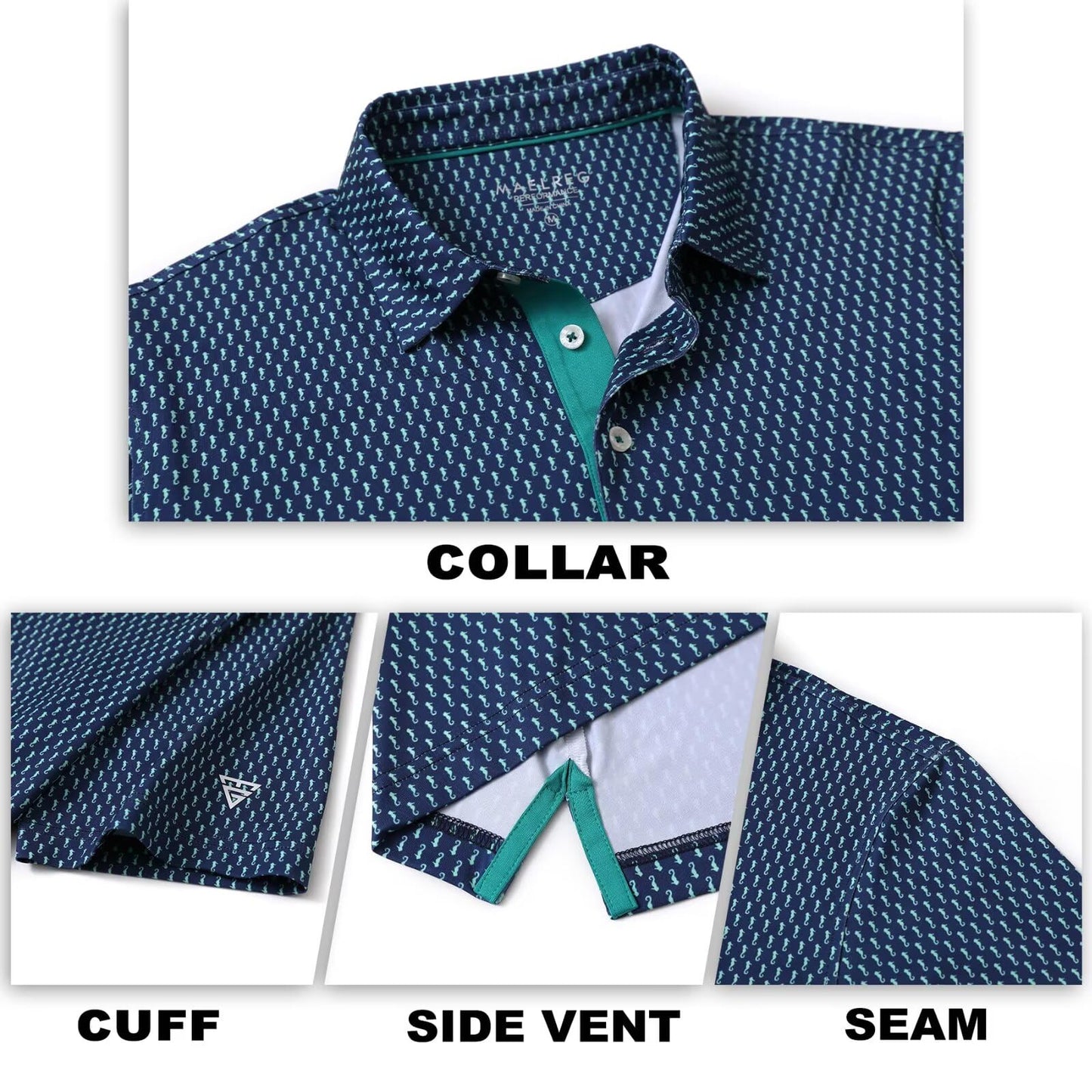 M MAELREG Mens Golf Shirt Short Sleeve Dry Fit Print Moisture Wicking Performance Patterns Collared Polo Shirt
