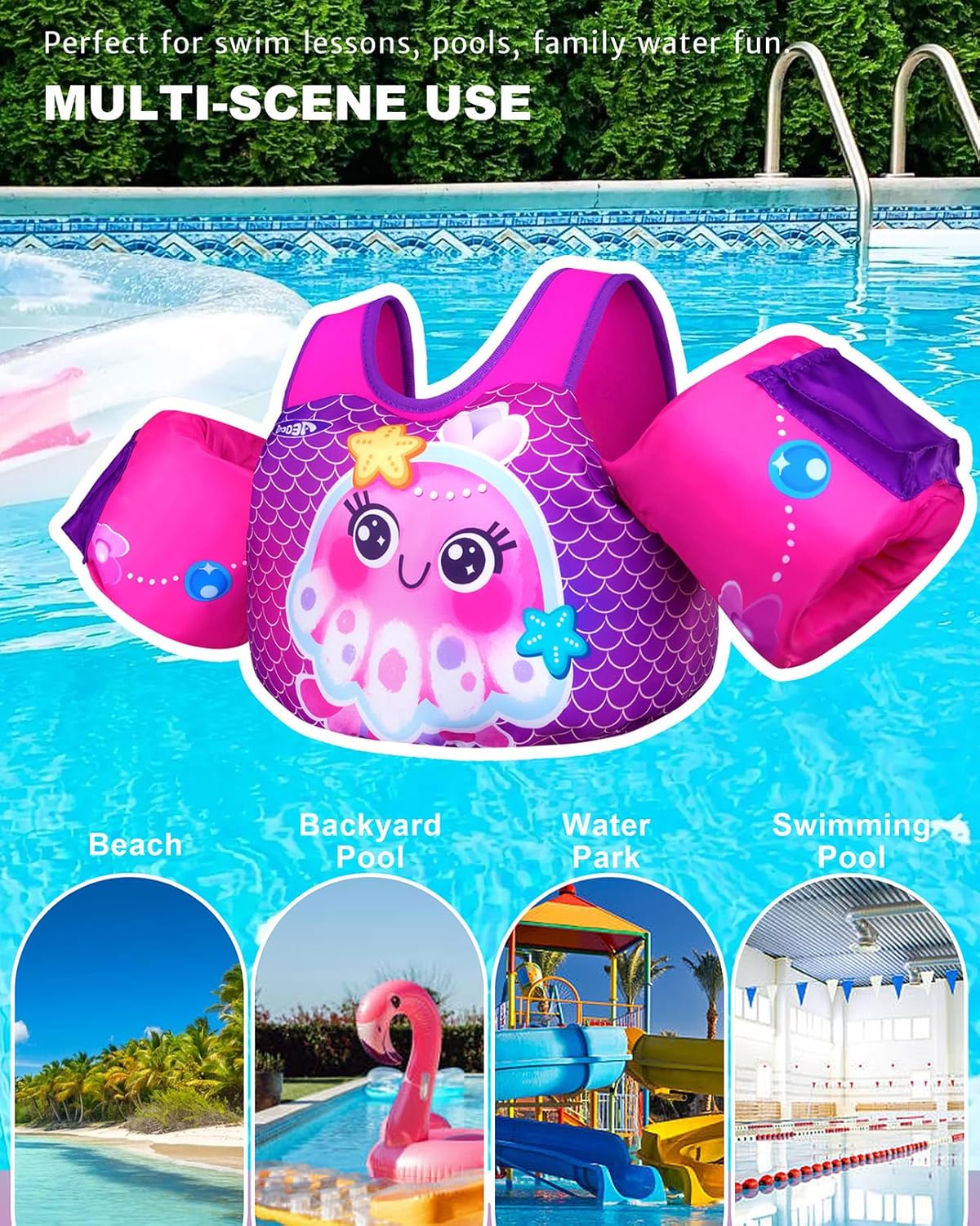 AEOCOO Puddle Float Jumper - Toddler Swim Vest for Ages 1-9 | Pool Floats with Arm Floaties & Water Wings