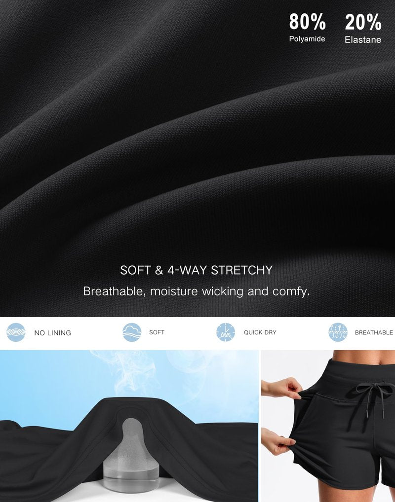 Soothfeel Women's Athletic Running Shorts with Pockets 3.5" Quick Dry High Waisted Workout Active Gym Shorts for Women Black L