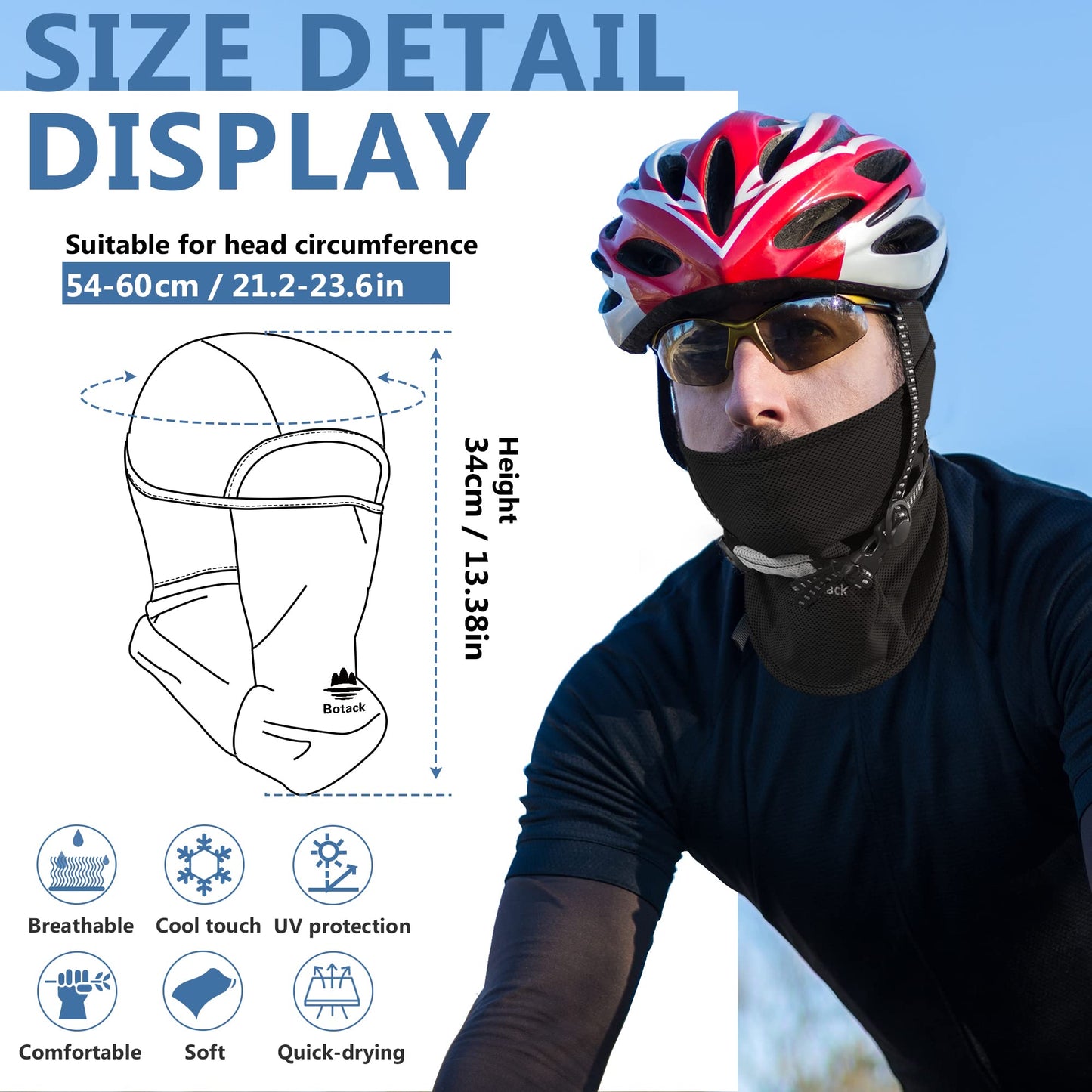 Botack Balaclava Ski Mask, Sun UV Protection Breathable Full Head Face Mask for Men Women Skiing Cycling