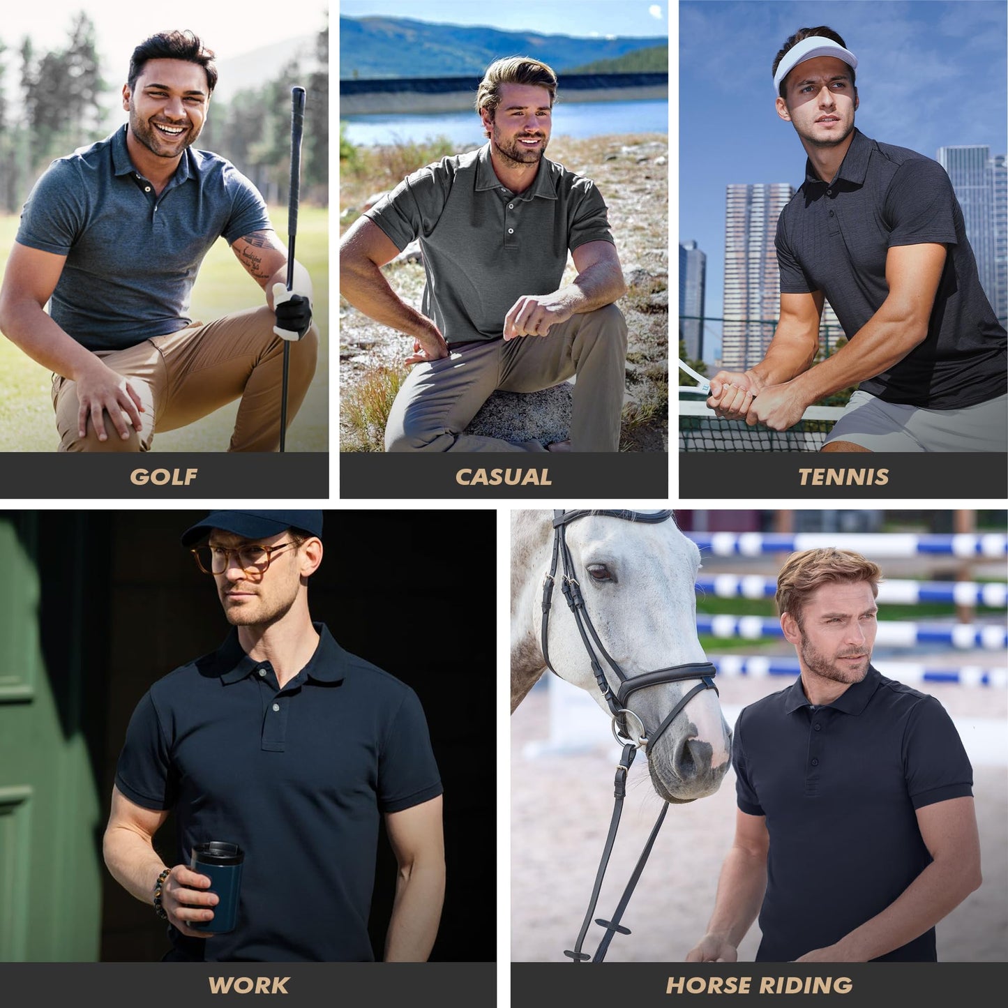 BOOJO Polo Shirts for Men - Quick Dry Moisture Wicking Black Short Sleeve Performance Golf T Shirts for Casual Work Athletic