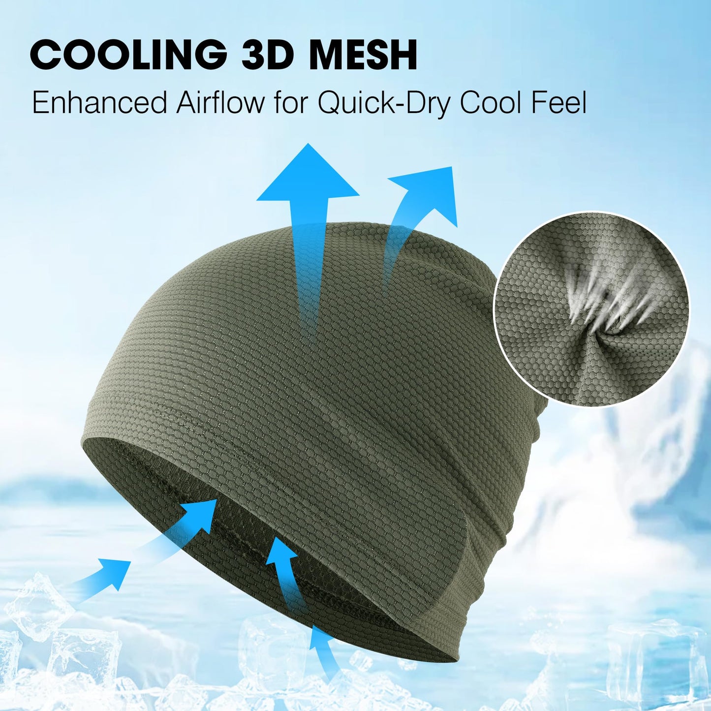 WTACTFUL 3-Pack Breathable Cooling Skull Cap for Men & Women