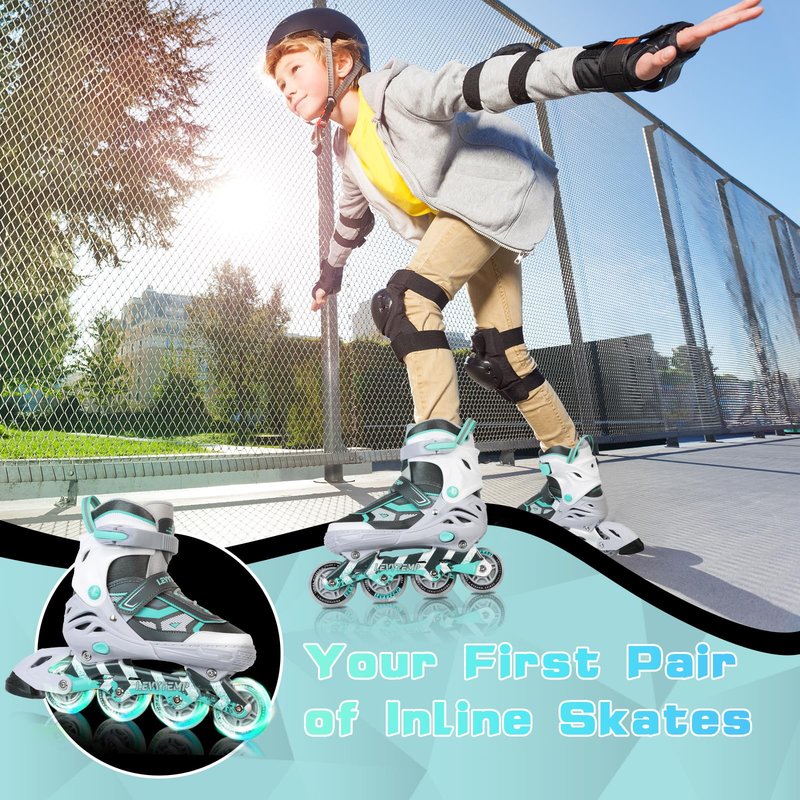 LEVYTEMP Adjustable Inline Skates for Kids and Adults, Outdoor Beginner Roller Skates with All Light Up Wheels for Girls, Boys, Men and Women