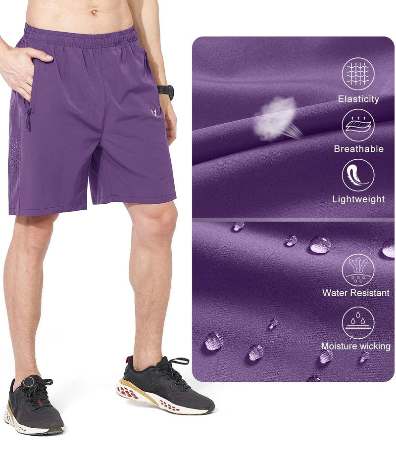 NORTHYARD Men's Athletic Running Shorts Gym Workout 7"/9"/5" Quick Dry Lightweight Sports Basketball Tennis 3 Zipper Pockets Purple 3XL