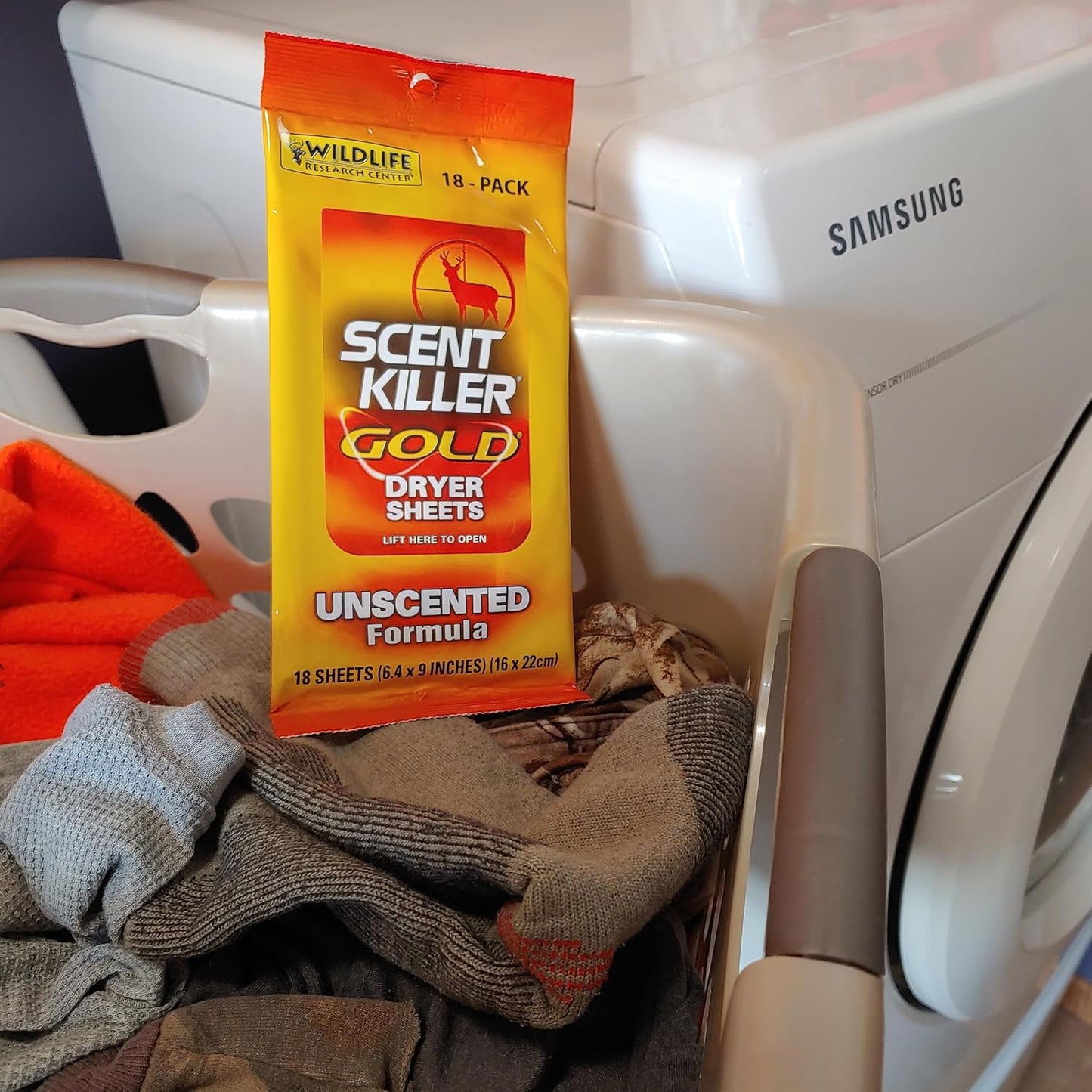 Wildlife Research Scent Killer Gold Dryer Sheets - Unscented, 18 Count | Effective Odor Elimination