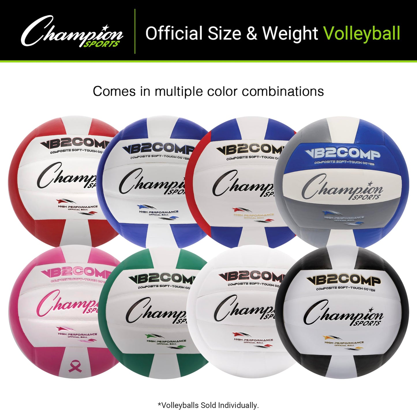 Champion Sports VB Pro Comp Indoor Volleyball – Official Size, Soft-Touch Composite Leather, White