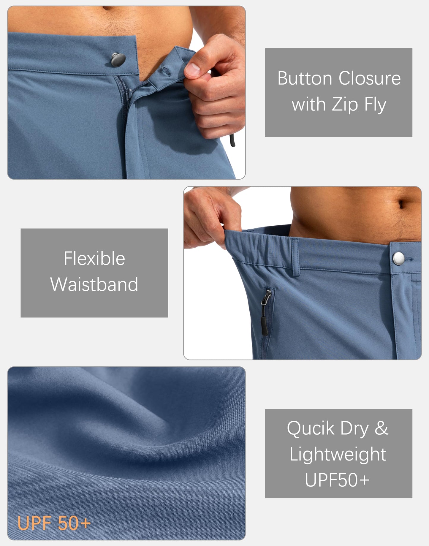 Pudolla Men's Hiking Cargo Shorts 9" Lightweight Outdoor Work Shorts for Men Travel Golf Camping Casual with 5 Zipper Pockets(Blue XX-Large)