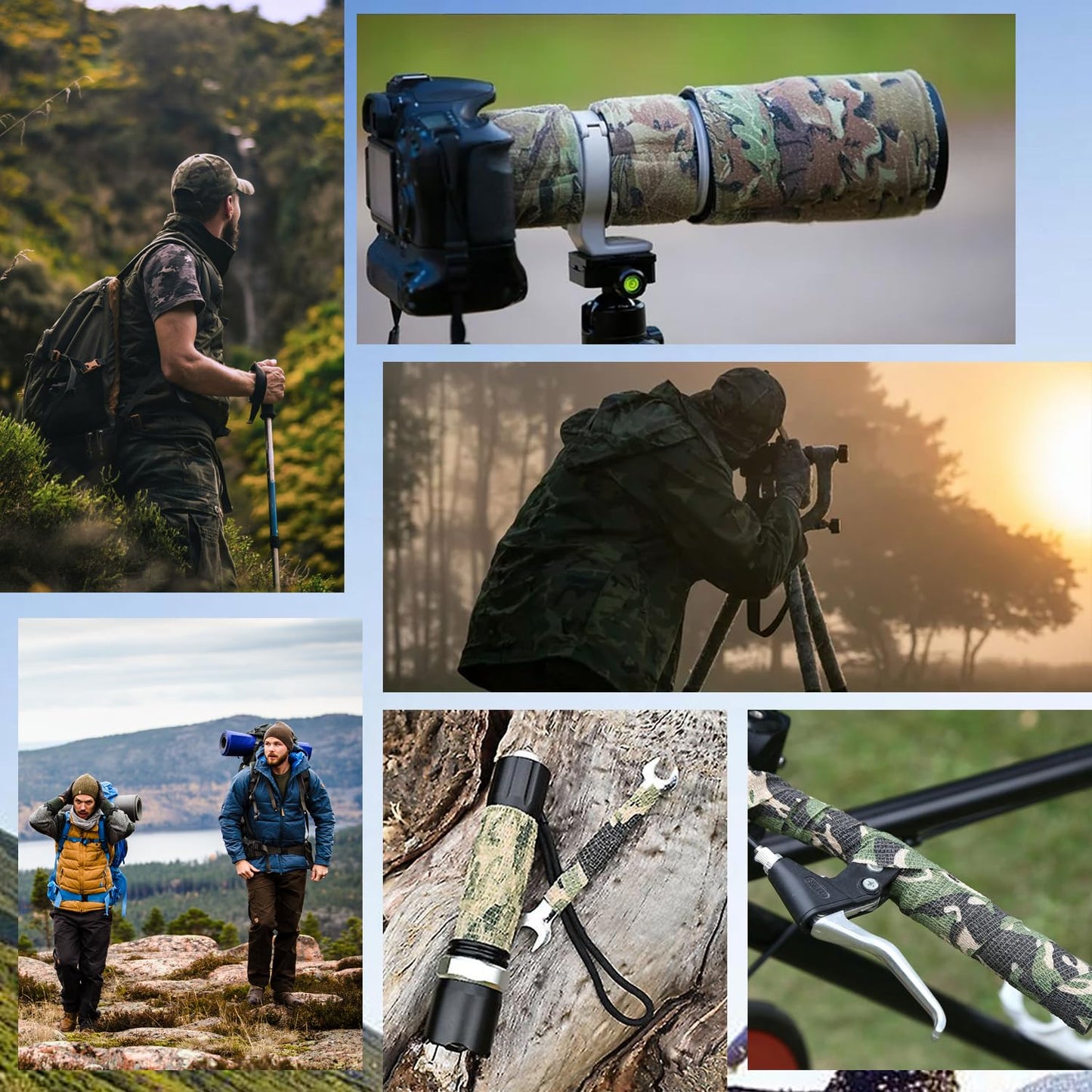 BOROLA Self-Adhesive Protective Camouflage Tape Cling Scope Wrap Camo Stretch Bandage for Camping,Flashlights,Bicycle,Range Finder Camera etc. (4Pcs, Desert Camo