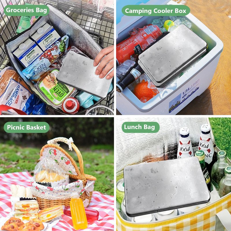 Stainless Steel Ice Packs for Lunch Box, Set of 2 Long Lasting Freezer Packs for Coolers, Reusable Metal Ice Packs for Camping to Keep Food and Drinks Fresh and Cool (SS-2 Pack)