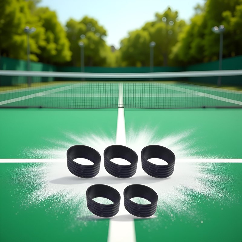 Myuiao 5Pcs Black Tennis Racket Handle Rubber Ring Stretchy Tennis Racquet Band Overgrips, Tennis Racket Grips, Racquet Accessories