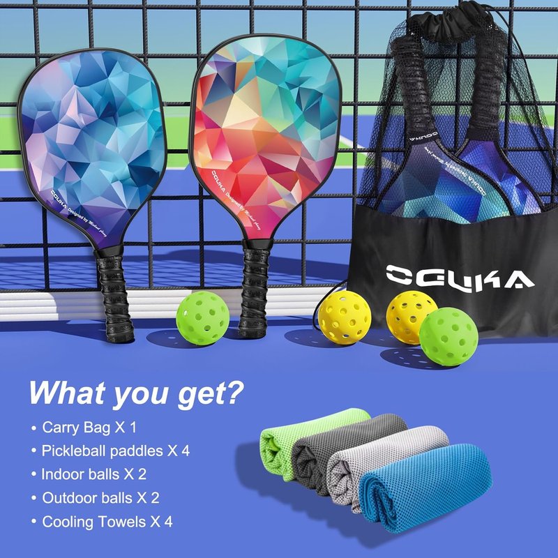 Lightweight Pickleball Paddles Set of 4 | USAPA Approved with 4 Balls & Cooling Towels