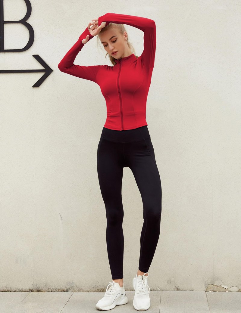 Lviefent Womens Lightweight Full Zip Running Track Jacket Workout Slim Fit Yoga Sportwear with Thumb Holes (DeepRed-M)